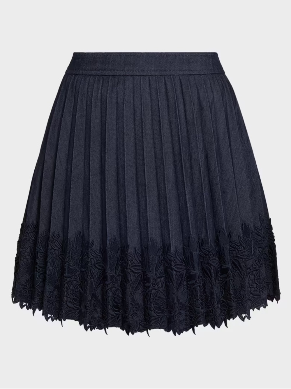 Cinq à Sept Laney Pleated Denim Lace Mini Skirt indigo navy size 8 $325